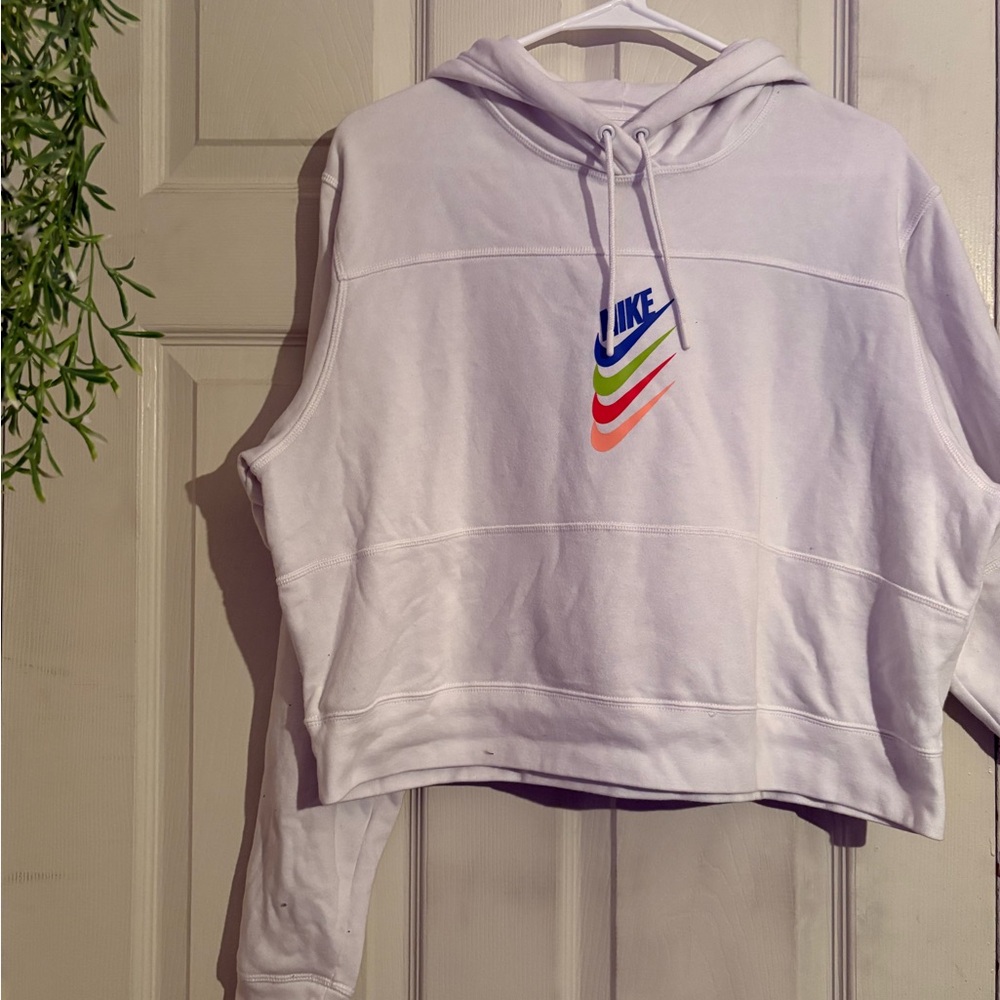 Nike White Hoodie with Multicolor Logo
